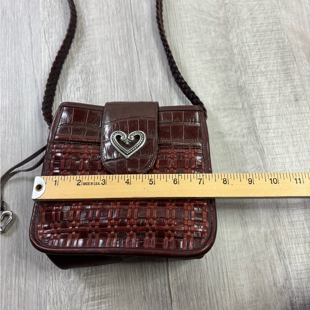 Brighton Gloria Mahogany Brown Croc Embossed Woven Leather Bucket Crossbody Bag - Picture 4 of 10